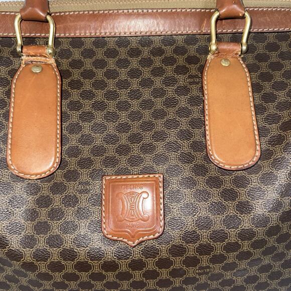 Vintage CELINE Macadam Large Boston Travel Bag Brown Coated Canvas Leather Italy - Picture 9 of 16